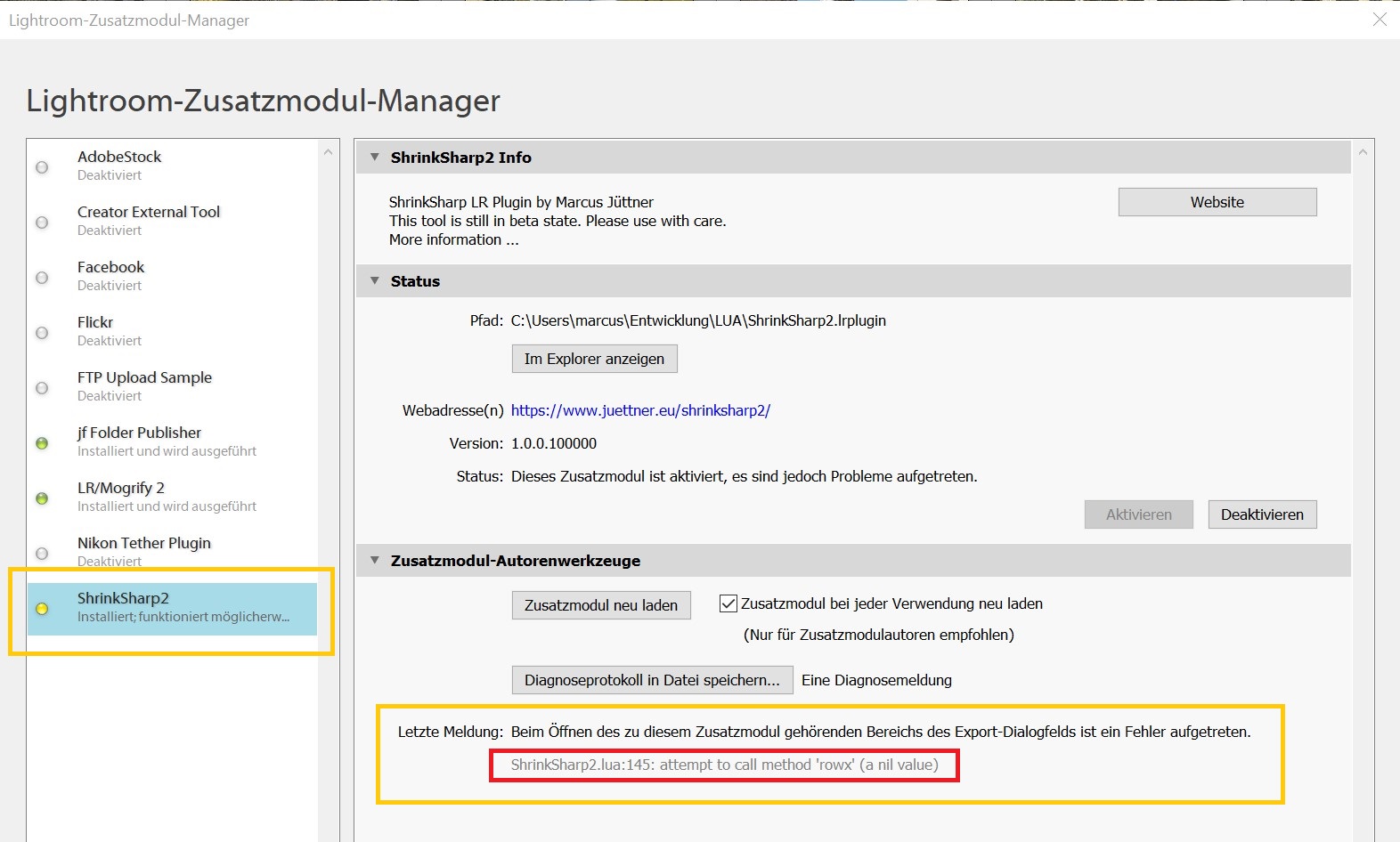 Debug info in PluginManager